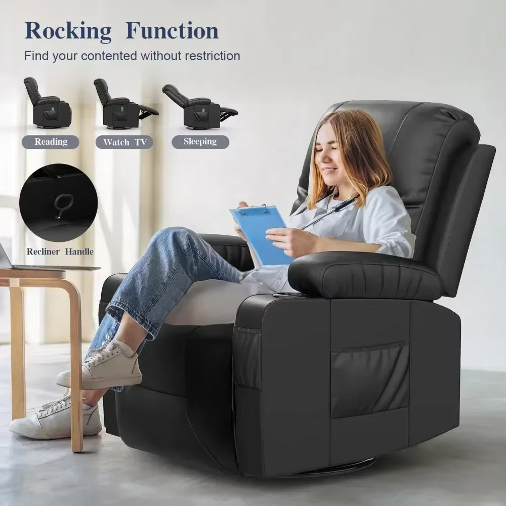 Reclining Sofas Massage Rocker with Heated Modern Ergonomic Lounge 360 Degree Swivel Single Sofa Seat Reclining Sofas